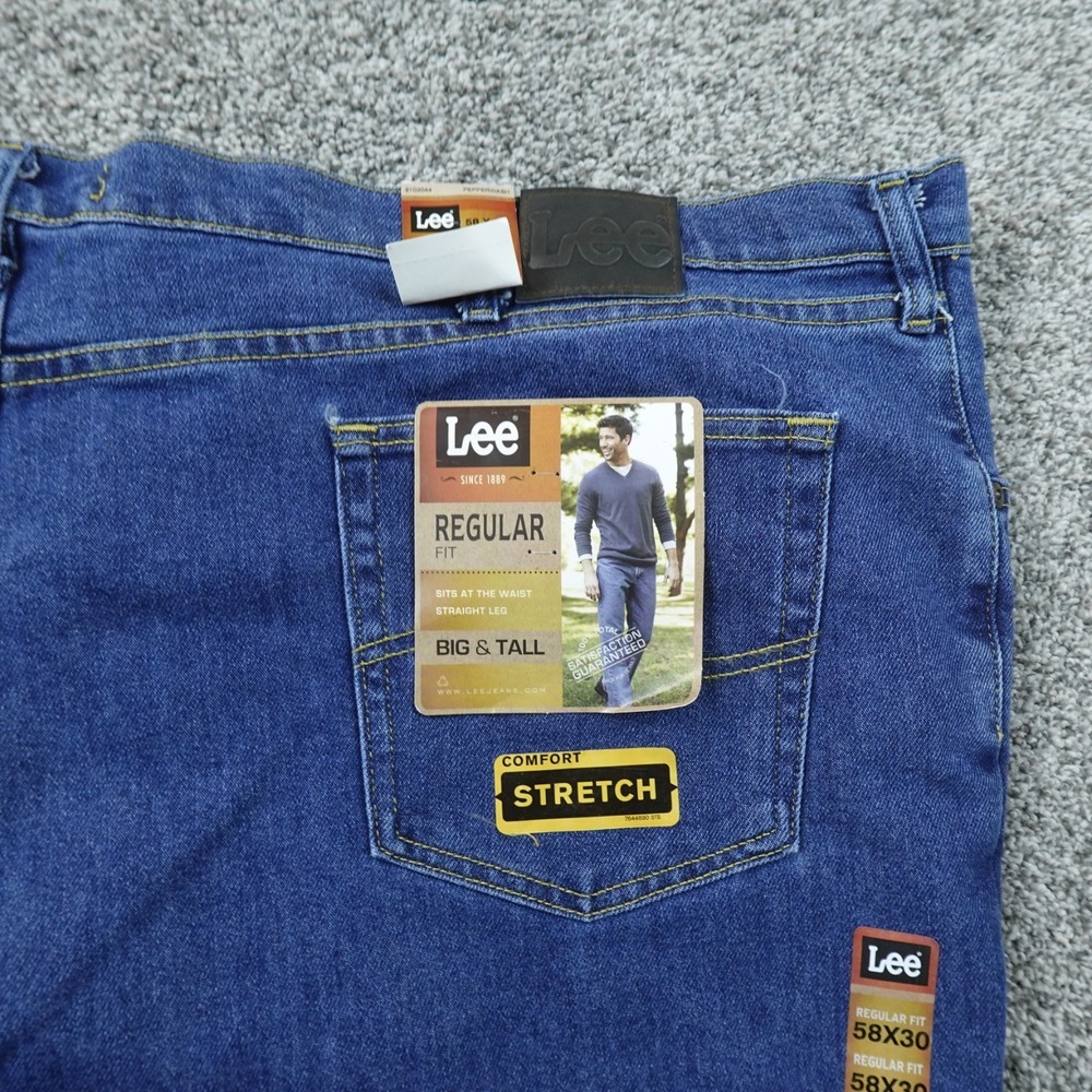 NEW Lee Jeans Mens 58X30 Dark Blue Denim Pants Straight Comfort Stretch Y2K 00s